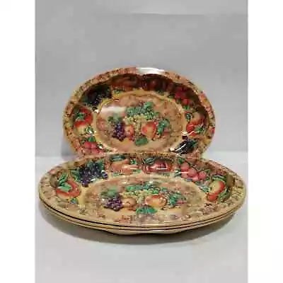 Set Of 4 Daher Tin Decorated Ware 11101 England Oval Serving Tray 12 1/2 X9 1/4  • $34.99