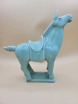 £25.14 • Buy Vintage Chinese Ceramic War Horse Tang Dynasty Style Sancai Blue Glaze Figurine
