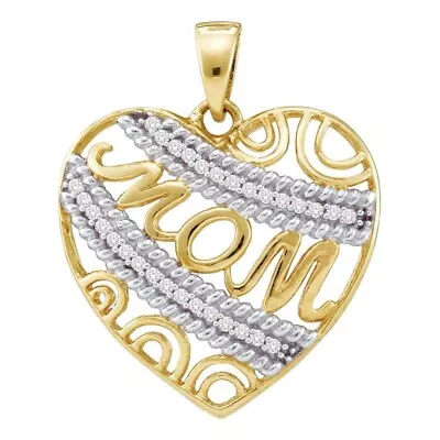 0.10 Carat Diamond Mom Heart Pendant Necklace  - 10K Yellow Gold CHAIN INCLUDED • $249