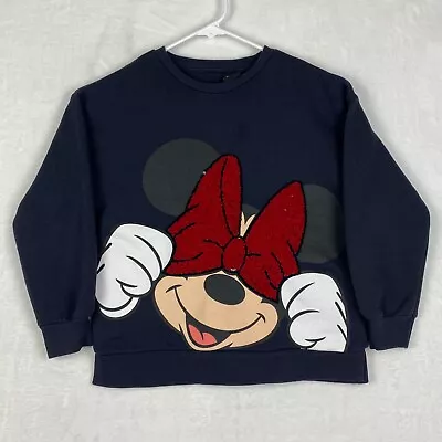 Disney Minnie Mouse Sweater Girls Medium Black Sequins Crewneck Sweatshirt • $24.99