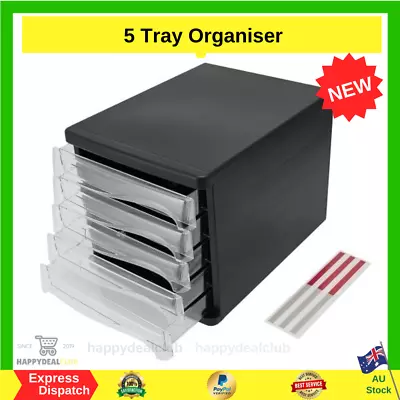 Desktop 5 Tray File Organiser Desk Top Tray Storage Drawer Home Office A4 Paper • $25.70