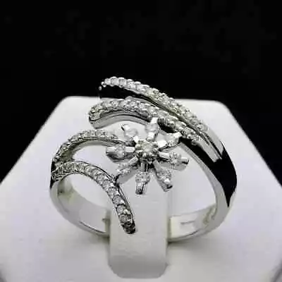 1.30Ct Round Cut Real Moissanite Cluster Engagement Ring 14K White Gold Plated • $177.99