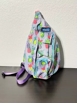 Kavu MINI ROPE SLING Bag Canvas Backpack Messenger PINEAPPLE POP Purple NWT! • $34.19