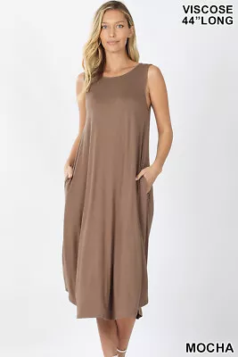 Zenana Women's Sleeveless Loose Fit Buttery Soft Midi To Long Dress Side Pockets • $10