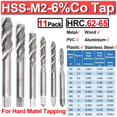 £9.35 • Buy Spiral Metric Tap Set HSS-M2 Machine Taps Hand Thread Cutter Tools Kit M3-M20 UK