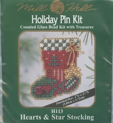 Mill Hill Pin Kit Hearts & Star Stocking Counted Glass Bead Kit With Treasures • $14.95