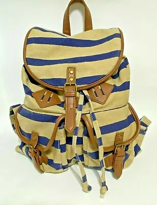 Mossimo Khaki & Blue Striped Drawstring Magnetic Flap Backpack Handbag • $12