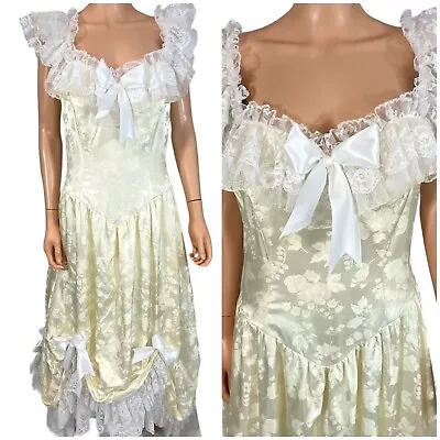 Vintage 80s Loralie Victorian Renaissance Dress Ivory Lace Romantic Ball Gown 14 • $100