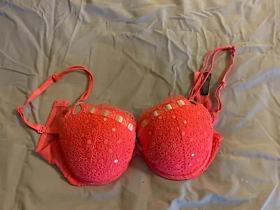 VICTORIA'S SECRET VS Sexy Little Things Bra - Lace Ribbon Sequin - Size 34DD • $9