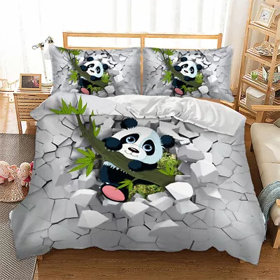 3D Panda Animals Kids Duvet Cover With Pillowcase Bedding Set Single Double King • £20.99