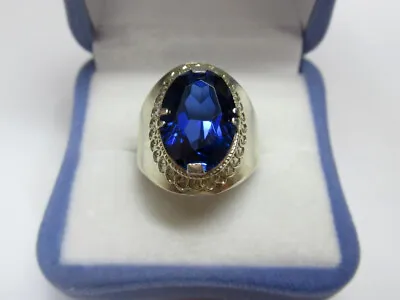 Vintage Russian Soviet Sterling Silver 875 Ring Sapphire Women's Jewelry 7.75 • $125