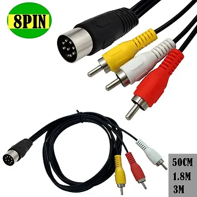 MIDI Din 8 Pin Male Plug To 3-RCA Phono Male Audio Video Adapter Cable 50cm 1.8m • $9.49