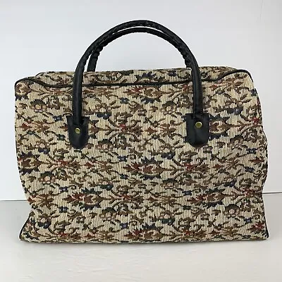 Vintage Susan Bates Knitting Floral Canvas Tapestry Double Handle Bag Japan • $44.99