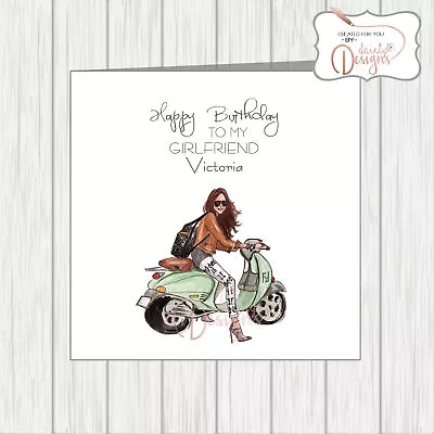 Sexy Female Girl On Scooter Birthday Card Vespa Lambretta MOD Girlfriend Wife • £3.25