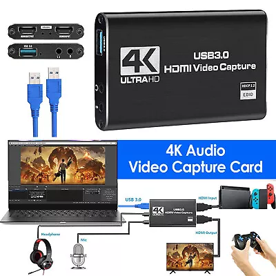 4K Audio Video Capture Card USB 3.0 HDMI Video Capture Device Full HD Recorder • $52.99