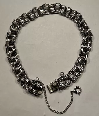 Vintage 925 Sterling Silver Triple Link Charm Bracelet W Safety 7.5  Wt 11.9g • $90