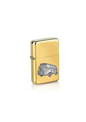 PPT23 Classic Campervan Pewter Pendant On A Petrol Wind Proof Gold Lighter • £14.99