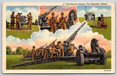Military~Fort Sheridan Illinois~3” Anti Aircraft Battery~WWI Vtg Linen Postcard • $3.50