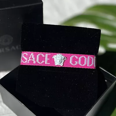 NEW Versace Goddess Medusa Logo Knit Stretch Wrap Bracelet Glossy Pink White • $140