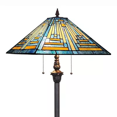 Tiffany Floor Lamp Mission Style Blue Stained Glass Floor Light For Reading A... • $289.90