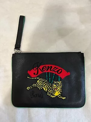 Authentic Kenzo  Embossed Tiger Leather Pouch Purse Patent Black • $99