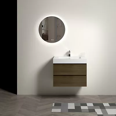 30 Dark Oak Bathroom Vanity W/SinkOne-Piece Sink Basin Wall Mounted Vanity • $529.81
