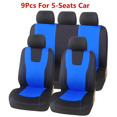 Car Seat Cover Blue Polyester Fabric Protect Seat Covers Fit For 5-Seats Car SUV • £34.99