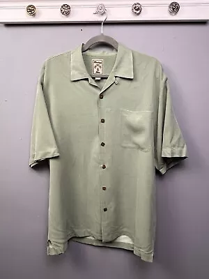 Montego Mon Button Up Shirt Mens Large 100% Silk Camp Shirt Green Bowling • $16.99