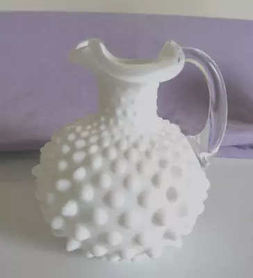 Vintage Fenton Hobnail White Milk GlassSilver Crest Decorative Pitcher 5  Tall • $35