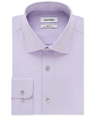 $178 Calvin Klein Men Regular-Fit Purple Long-Sleeve Button Dress Shirt 16 34/35 • $10.38
