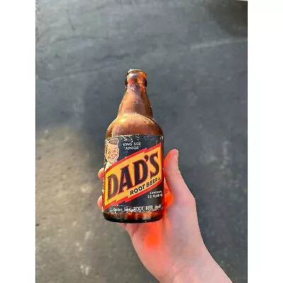 Dad's Root Beer King Size  Junior  Squat Amber Paper Label 12 Oz Soda Bottle • $17.99
