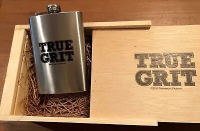 TRUE GRIT Jeff Bridges 8 Oz NEW StainlessSteel Flask In Pine Box Film Promo 2010 • $14.77