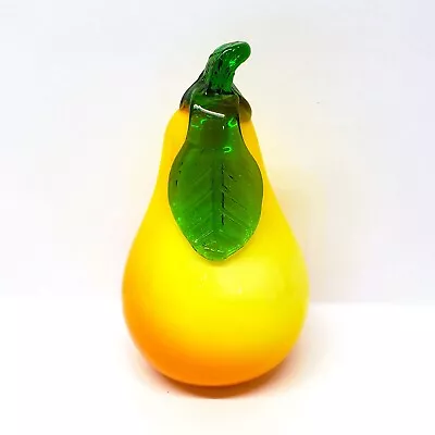 Vintage Murano Hand Blown Pear Art Glass Fruit Yellow Orange 4.5  • $14.99
