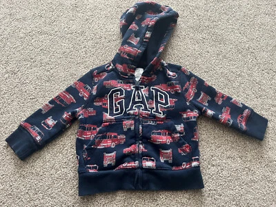 GAP Boys Navy Fire Engine Print Fleece Gap Hoody Age 12-18 Months • £1.99