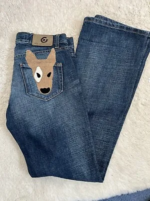 Fake London Genius Womens Jeans Size 28x33 Blue Distressed Dog Bull Terrier VGC • £25