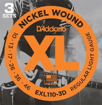 D'Addario EXL110-3D Nickel Wound Electric Guitar Strings Light Gauge 3 SETS • $17.99