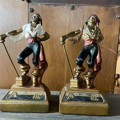 Vintage ARMOR BRONZE Co. Bookends PIRATE 1920s Swashbuckler • $48