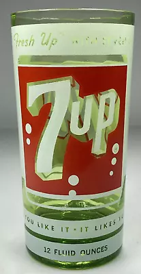 Vtg 7Up Green Glass 12 Oz Tumbler   Fresh Up  With Seven-Up Soda Pop Advertising • $45