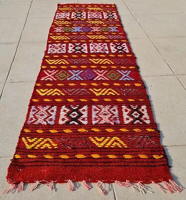 Hand Knotted Vintage Iraqi Flat Weave Wool Kilim Kilim Area Rug 4.0 X 1.2 • $29.99