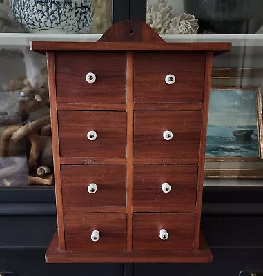 Mid Century Vintage Wooden Spice Cabinet Apothecary Chest 8 Storage Drawer • $54.99