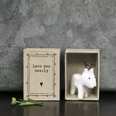 Porcelain Deer Matchbox Gift - Love You Deerly - White Deer - East Of India • £5.75