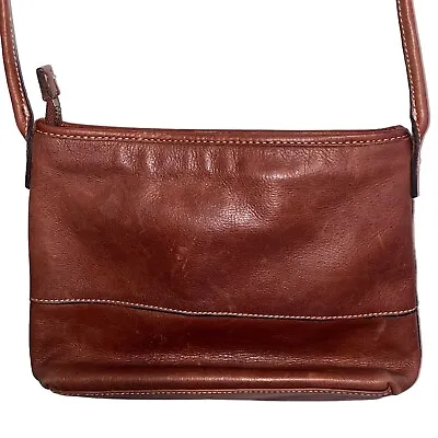 Margot New York Brown Leather Zip Crossbody Shoulder Bag Womens Purse Minimalist • $26.90