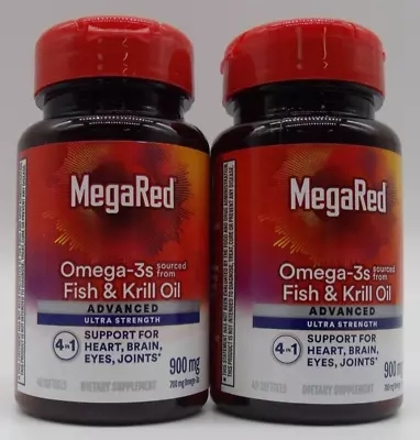 Lot Of 2 MegaRed Advanced 4 In 1 Extra Strength Omega-3s 900 Mg 40ct TEXP:8/24 • $24.95