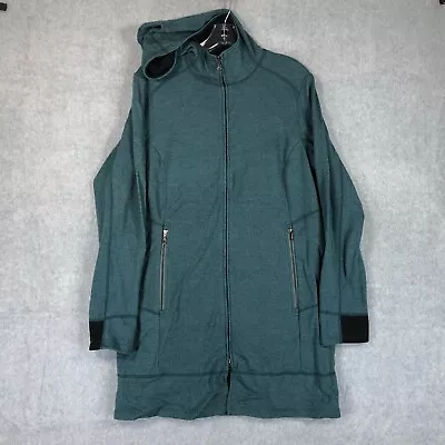 Ibex Jacket Womens Large Green Teal Merino Wool Hoodie Full Zip USA Sweater Coat • $99.99