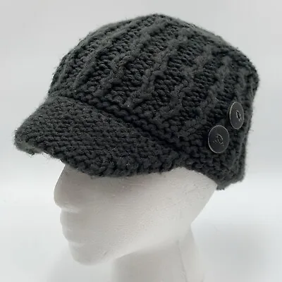 Eddie Bauer Womens Knit Brim Fleece Lined Beanie Cap Gray Button Accents Camping • $8.80