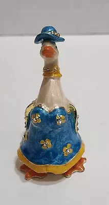 Lady Goose Duck Wearing Dress & Hat Trinket Box Crystal Cloisonne Pewter Hinged • $24.95