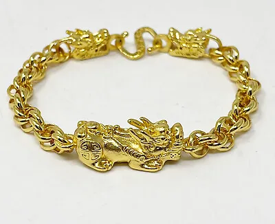 $42.49 • Buy Gold Tone Viking Dragon Rolo Link Chunky Chain Bracelet 8” Costume Jewelry
