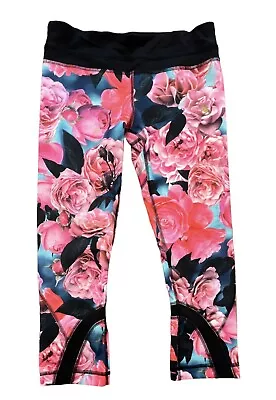 Lululemon Run Inspire Crop Ii  Legging Flower Rose Pink Multi Floral Women's 6 • $19.99