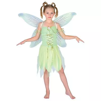 Girl Tinkerbell Fancy Dress Costume Neverland Fairy Halloween Party Dress Wings • £14.49