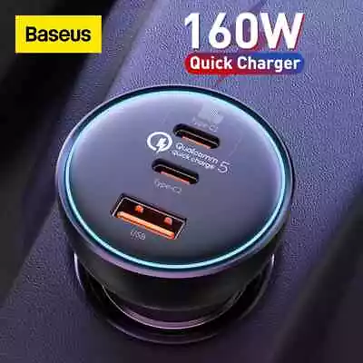 Baseus 160W Car Charger USB Type C QC 5.0 Fast Charging For IPhone 14 Pro Laptop • £30.99